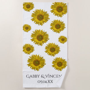 Yellow Scattered Sunflowers Wedding Beach Towel