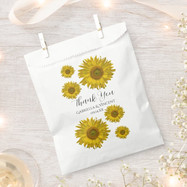 Yellow Scattered Sunflowers Wedding Thank You Favour Bags (Clipped)