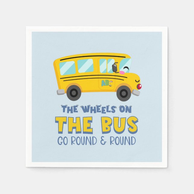 Yellow School Bus 1st Birthday Napkin (Front)