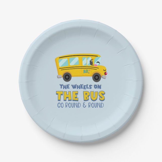 Yellow School Bus 1st Birthday Paper Plate (Front)