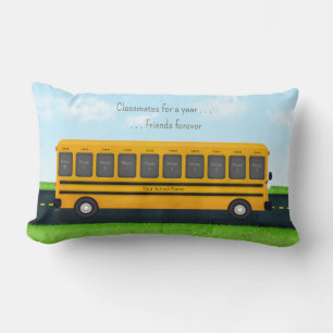 Yellow School Bus 20 Photos Custom Text Lumbar Cushion
