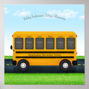 Yellow School Bus 6 School Photos Personalised Poster