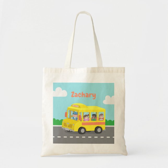 Yellow School Bus And Happy Kids Tote Bag (Front)