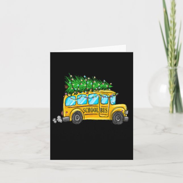 Yellow School Bus Christmas Light Tree Driver Paja Card (Front)