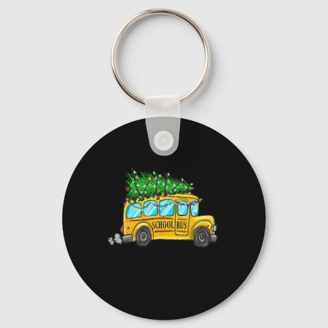 Yellow School Bus Christmas Light Tree Driver Paja Key Ring (Front)