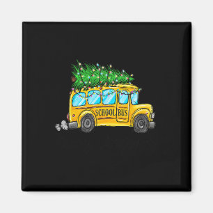 Yellow School Bus Christmas Light Tree Driver Paja Magnet