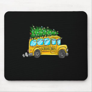 Yellow School Bus Christmas Light Tree Driver Paja Mouse Mat