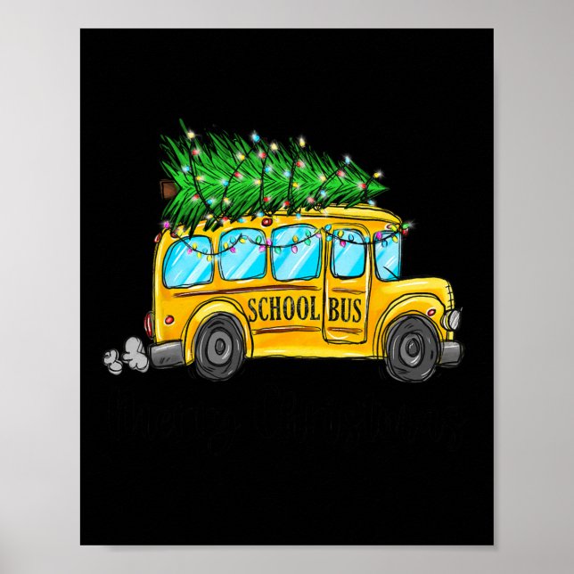 Yellow School Bus Christmas Light Tree Driver Paja Poster (Front)