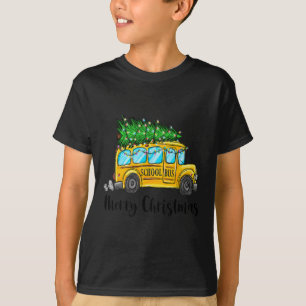 Yellow School Bus Christmas Light Tree Driver Paja T-Shirt