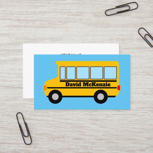Yellow school bus driver business card template (Front/Back In Situ)