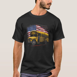Yellow School Bus Driver on American Flag T-Shirt