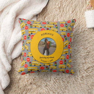 Yellow School Bus First Day of School Custom Photo Cushion