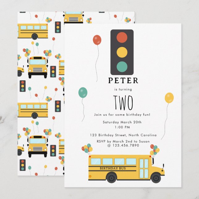 Yellow School Bus Kids Birthday Party Invitation (Front/Back)