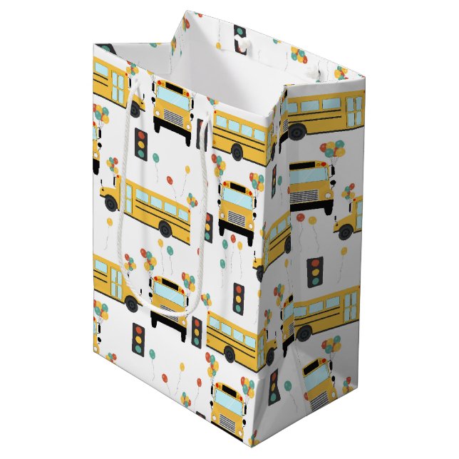 Yellow School Bus Kids Birthday Party Medium Gift Bag (Front Angled)