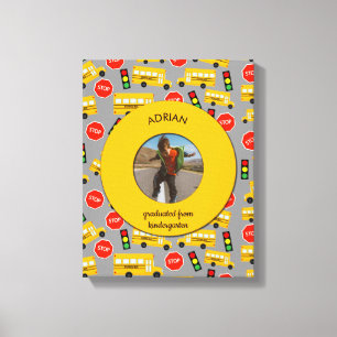 Yellow School Bus Kindergarten Graduation  Canvas Print