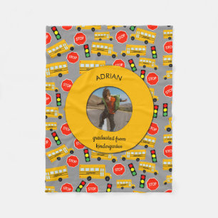 Yellow School Bus Kindergarten Graduation Fleece Blanket