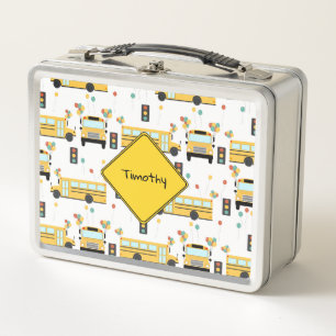 Yellow School Bus Party Kids Custom Name Metal Lunch Box