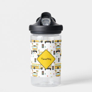 Yellow School Bus Party Kids Custom Name Water Bottle