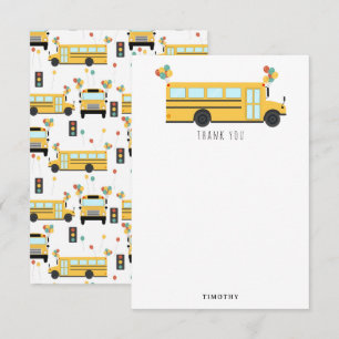 Yellow School Bus Party Kids Name Thank You Card
