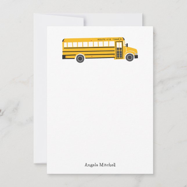 Yellow School Bus Personal Stationery Flat Cards (Front)