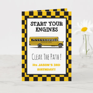 Yellow School Bus Stop Sign Boys Birthday Card
