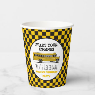 Yellow School Bus Stop Sign Boys Birthday Paper Cups