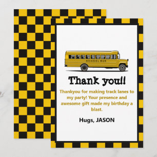 Yellow School Bus Stop Sign Boys Birthday Thank You Card