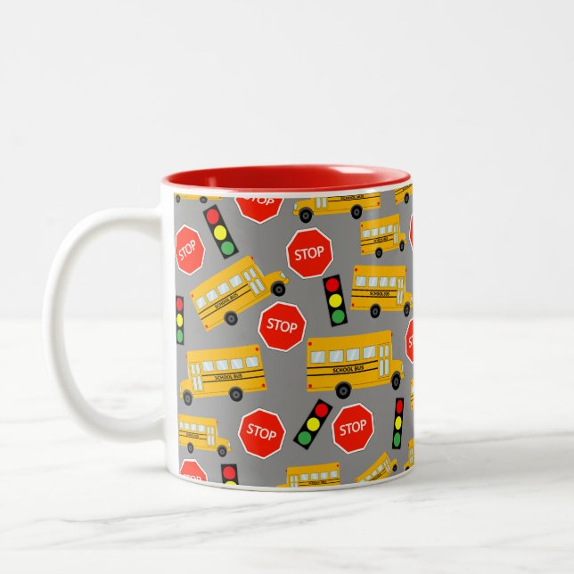 Yellow School Bus Stop Sign Teacher Gift Two-Tone Coffee Mug (Left)