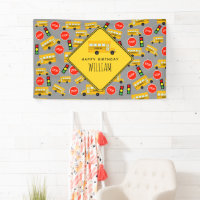 Yellow School Bus Stop Sign Traffic Light Birthday