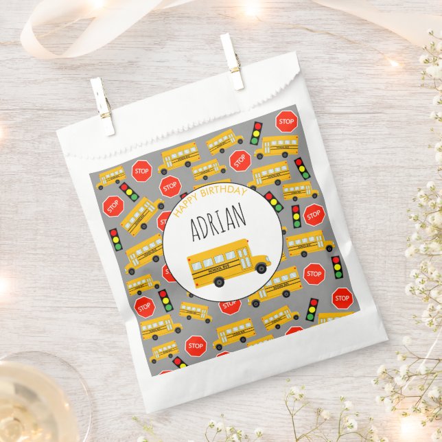 Yellow School Bus Stop Sign Traffic Light Birthday Favour Bags (Clipped)