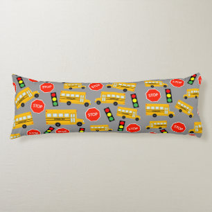 Yellow School Bus Stop Sign Traffic Lights Pattern Body Cushion