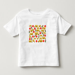 Yellow School Bus Stop Sign Traffic Lights Pattern Toddler T-Shirt