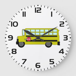 Yellow School Bus with Stop Sign Large Clock