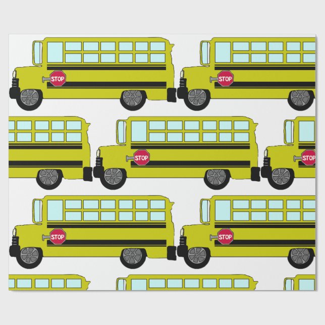Yellow School Bus with Stop Sign Wrapping Paper (Flat)