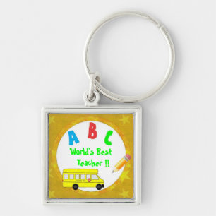 Yellow School Bus Worlds Best Teacher Keychain