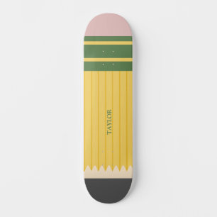 Yellow School Pencil Graphic Personalised Skateboard