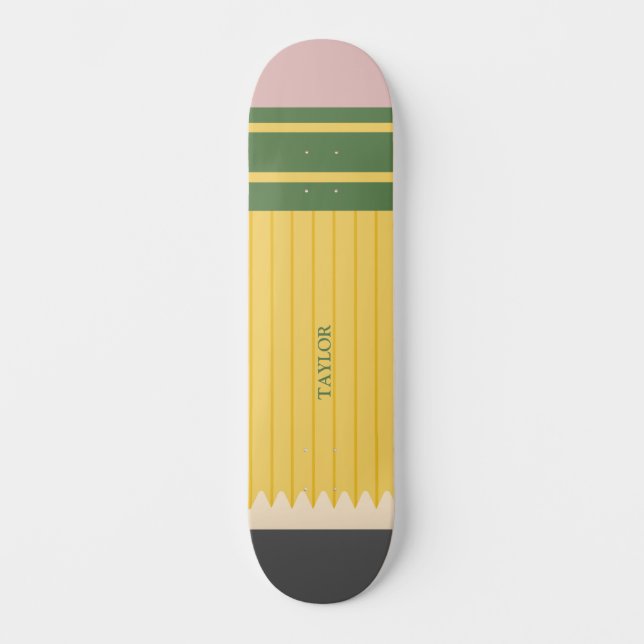 Yellow School Pencil Graphic Personalised Skateboard (Front)