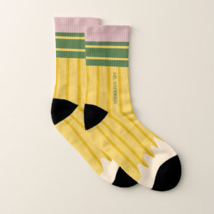 Yellow School Pencil Teachers Personalised Socks