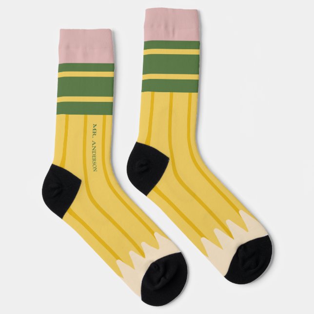 Yellow School Pencil Teachers Personalised Socks (Right)