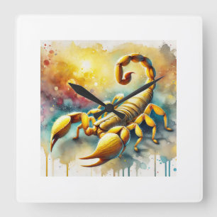 Yellow Scorpion 020924AREF119 - Watercolor Square Wall Clock