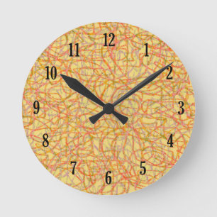 Yellow scribbled lines pattern round clock