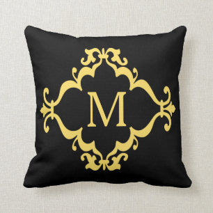 Yellow Scroll Personalised Custom Monogram Pillow