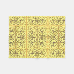 Yellow scrollwork pattern fleece blanket