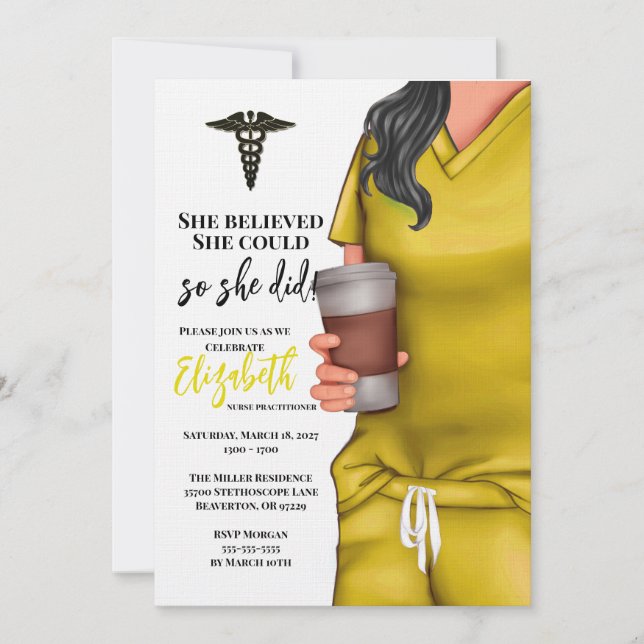Yellow Scrubs Medical School Graduation Invitation (Front)