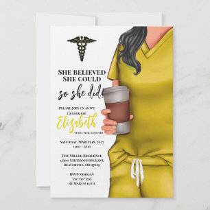 Yellow Scrubs Medical School Graduation Invitation