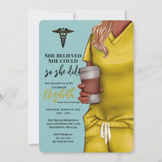Yellow Scrubs Nursing School Graduation Invitation (Front)