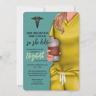 Yellow Scrubs Nursing School Graduation Invitation