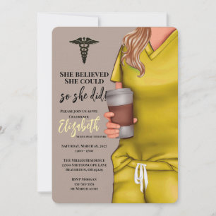 Yellow Scrubs Nursing School Graduation Invitation