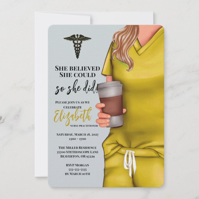 Yellow Scrubs Nursing School Graduation Invitation (Front)