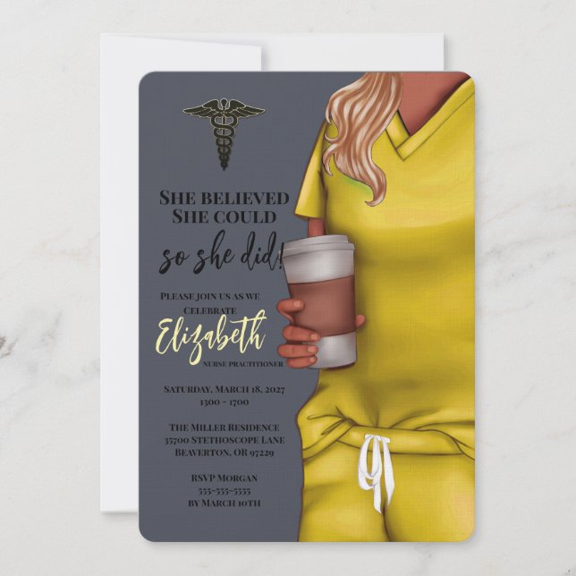 Yellow Scrubs Nursing School Graduation Invitation (Front)